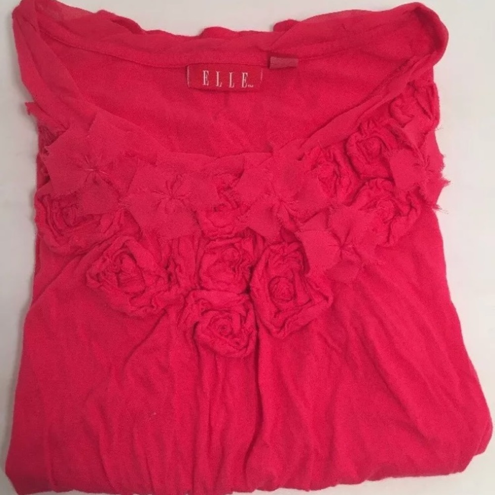 Elle Top Floral Red Short Sleeves Shirt Flowers